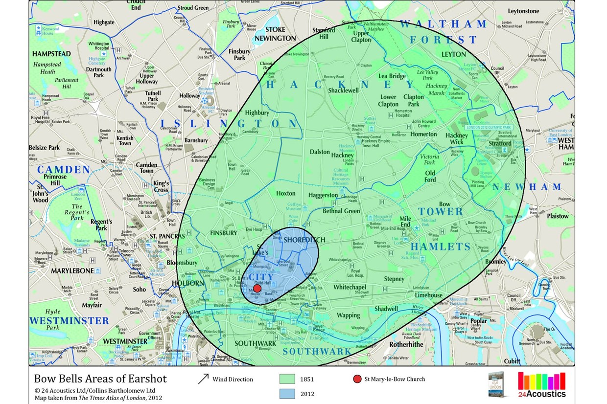 Example of the decreasing radius of a bell in London