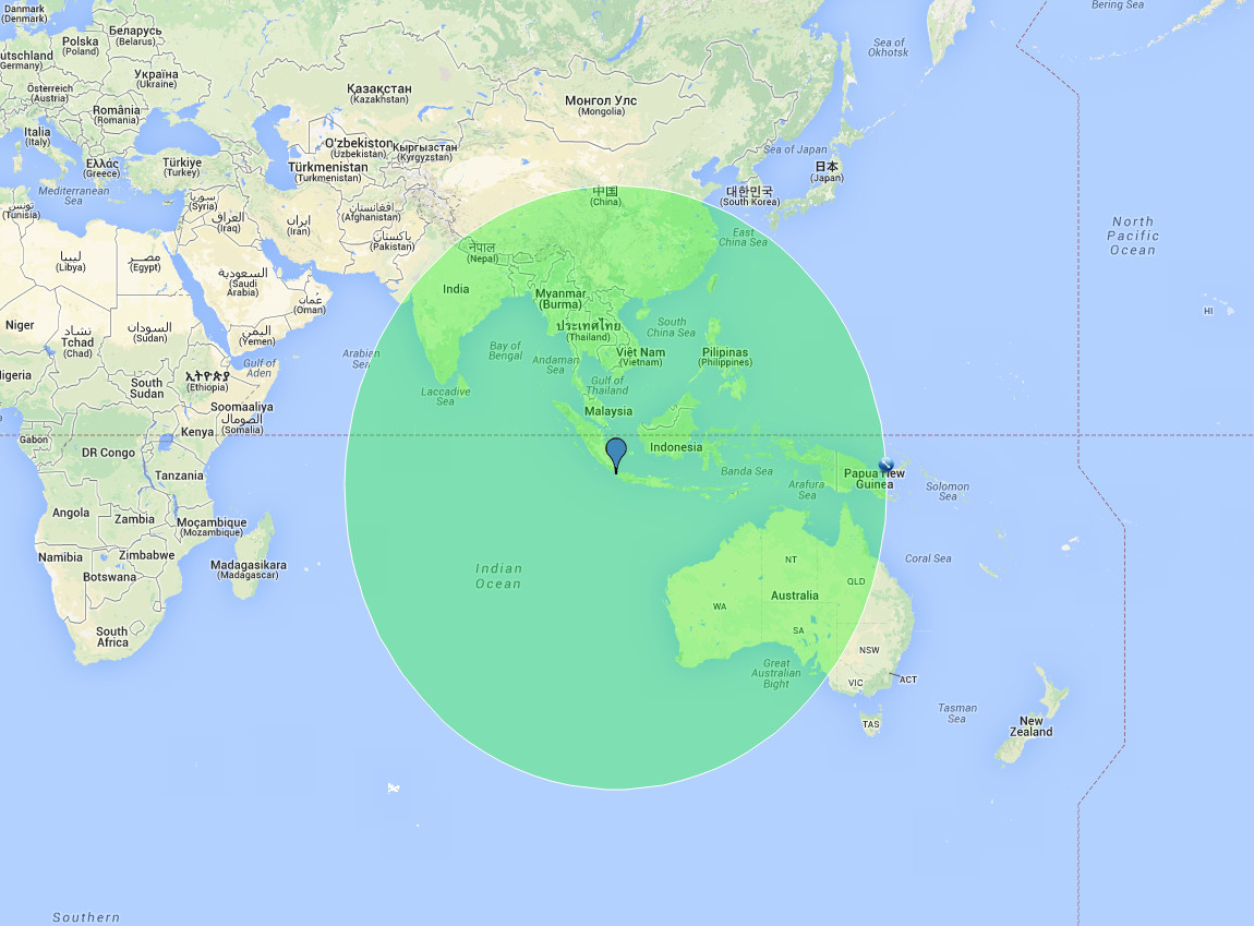 Krakatoa's auditory explosion radius in 1883